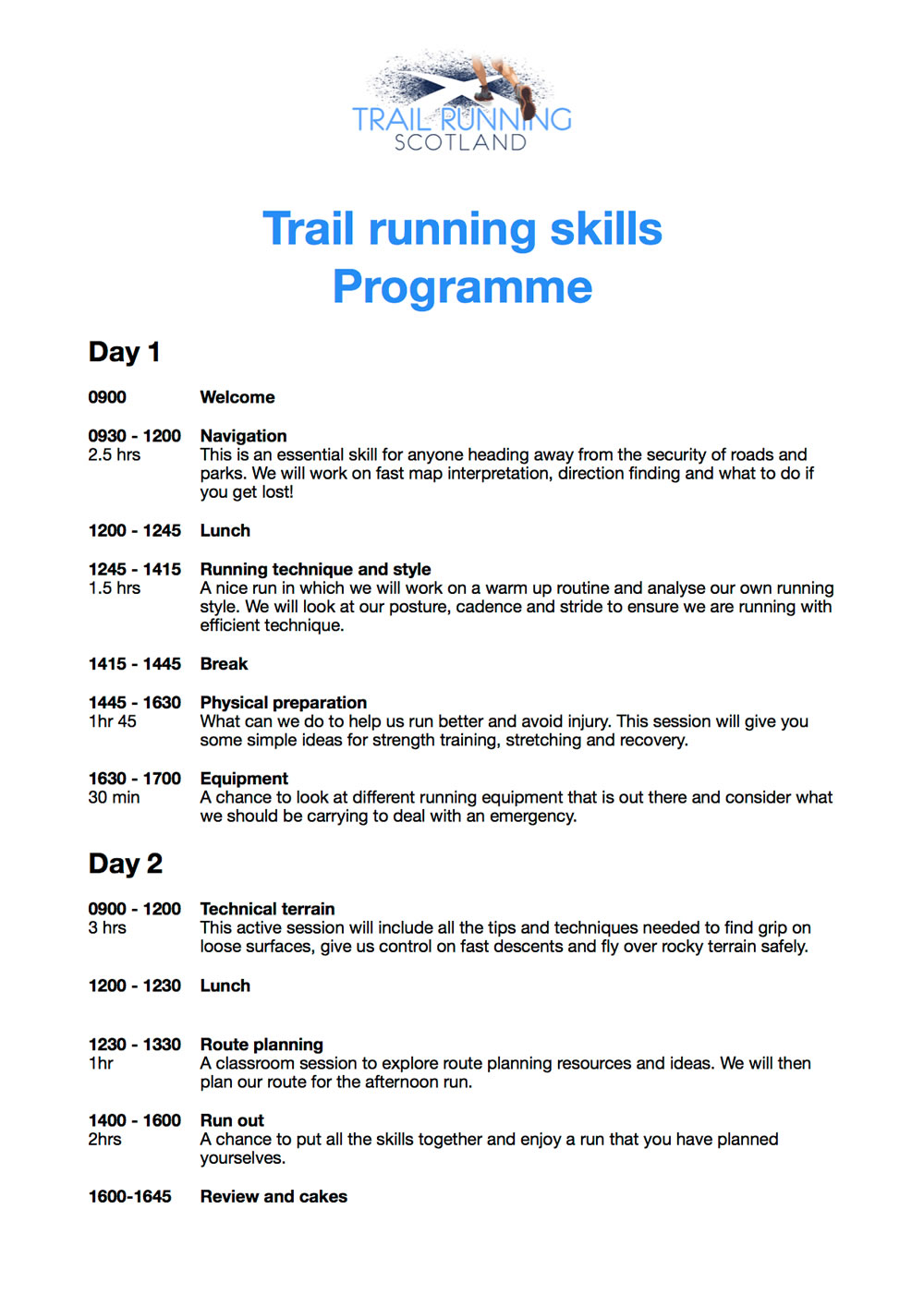 Skills weekend programme